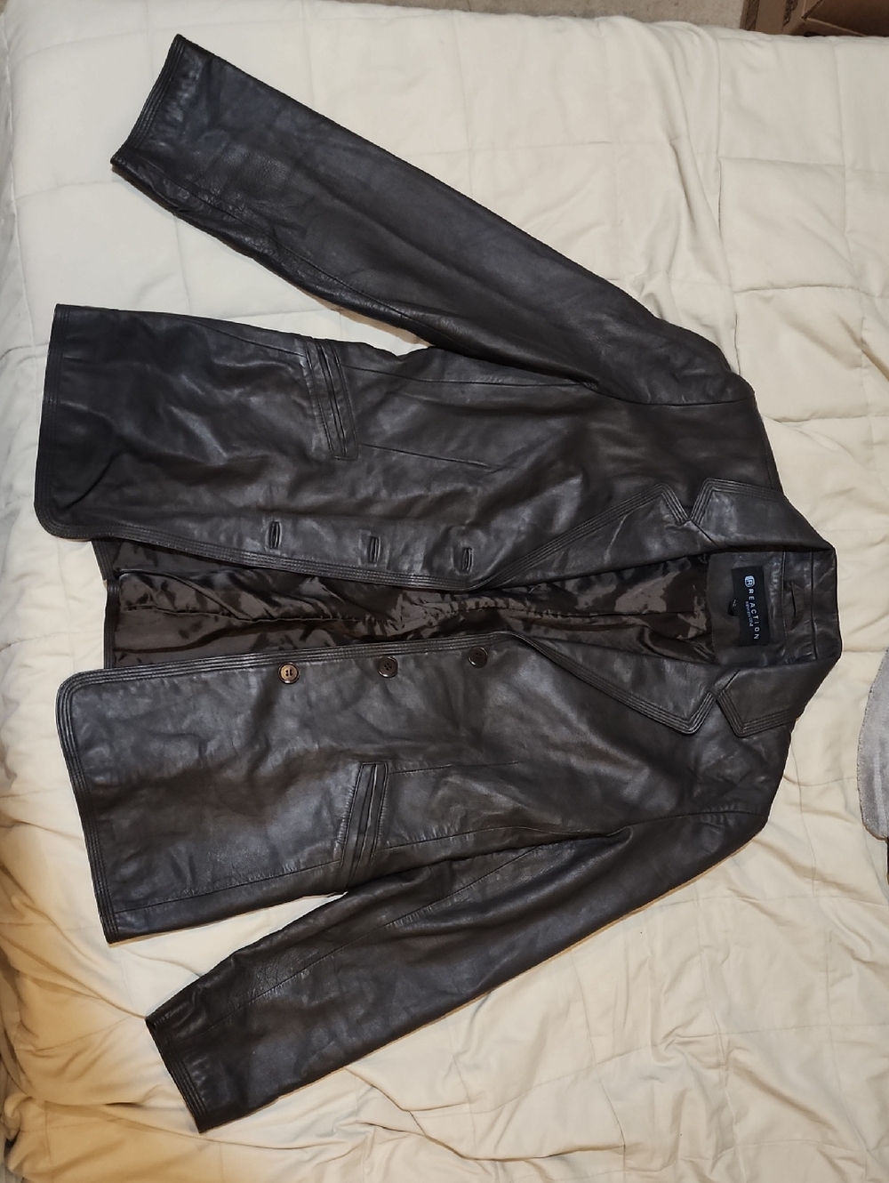 Kenneth Cole Reaction Brown Leather Blazer Jacket